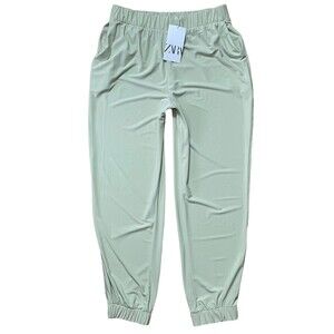 Zara NWT Pull-On Jogger Pants Size L Sage Green High Waisted Stretch Relaxed Fit